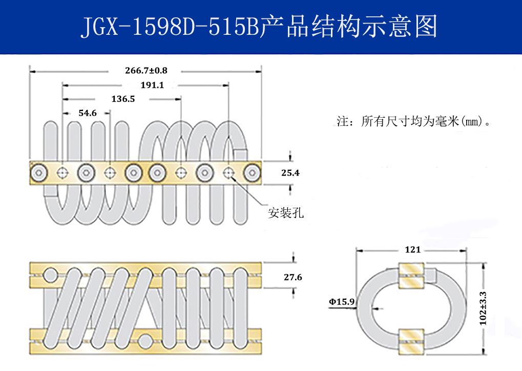 JGX-1598D-515B多應用鋼絲繩隔振器結(jié)構(gòu)